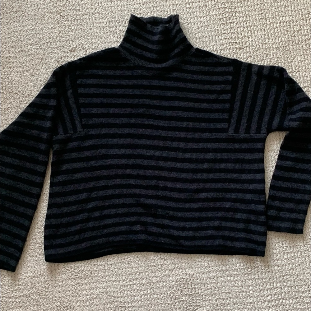 Eileen Fisher 100% wool striped wool cropped turtleneck.